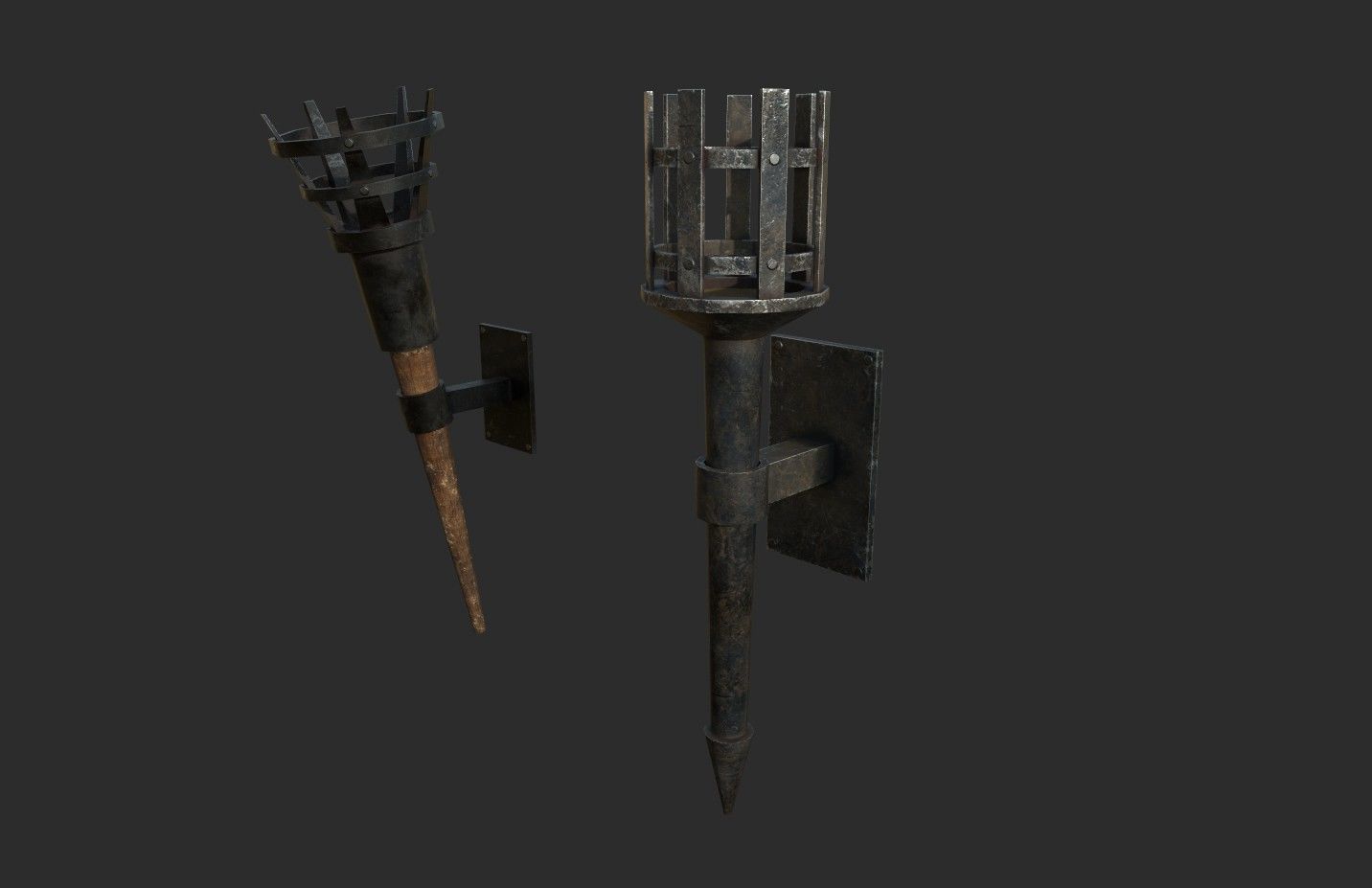 Medieval Torch Low-poly 3D model_7