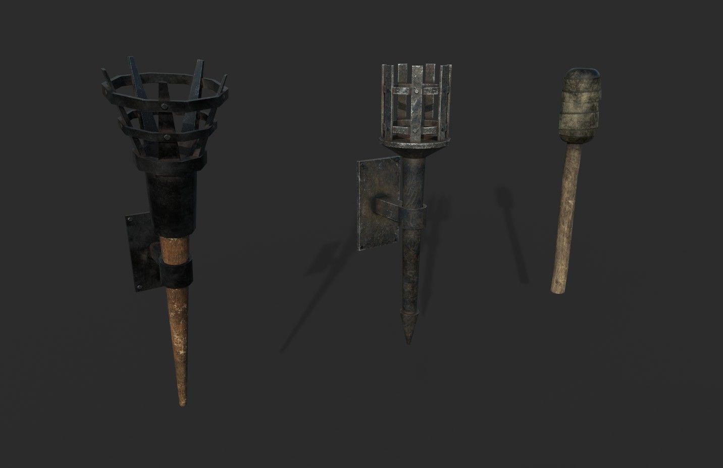 Medieval Torch Low-poly 3D model_1