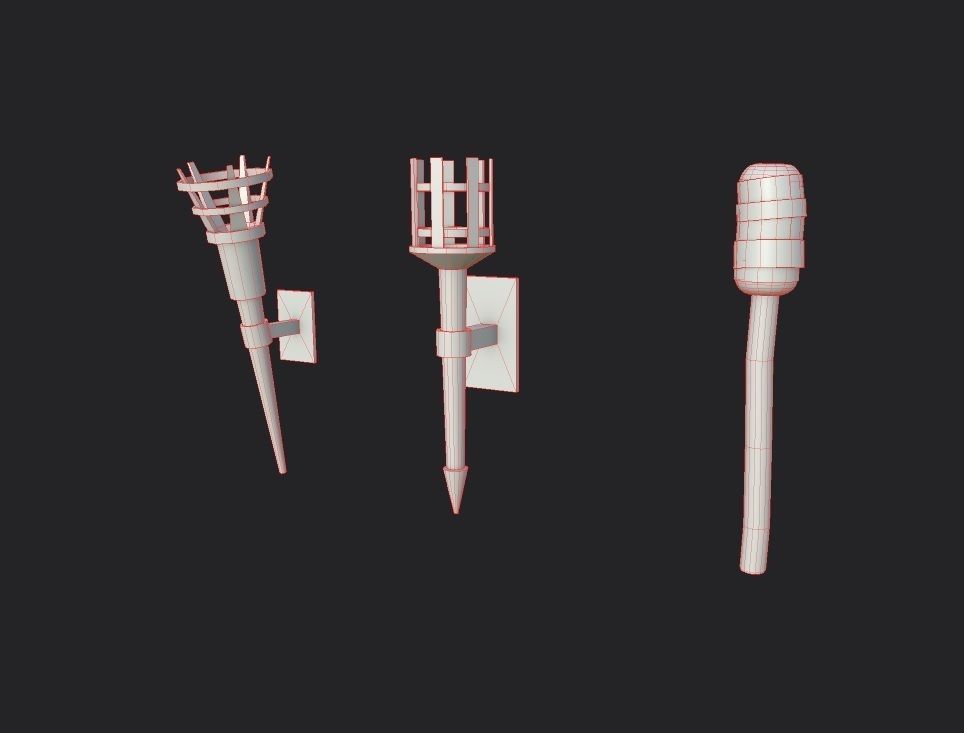 Medieval Torch Low-poly 3D model_10