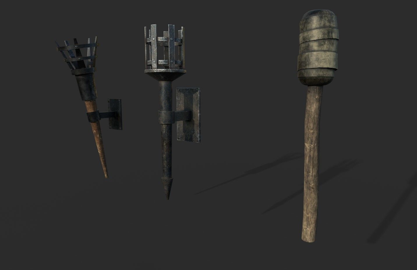 Medieval Torch Low-poly 3D model_2