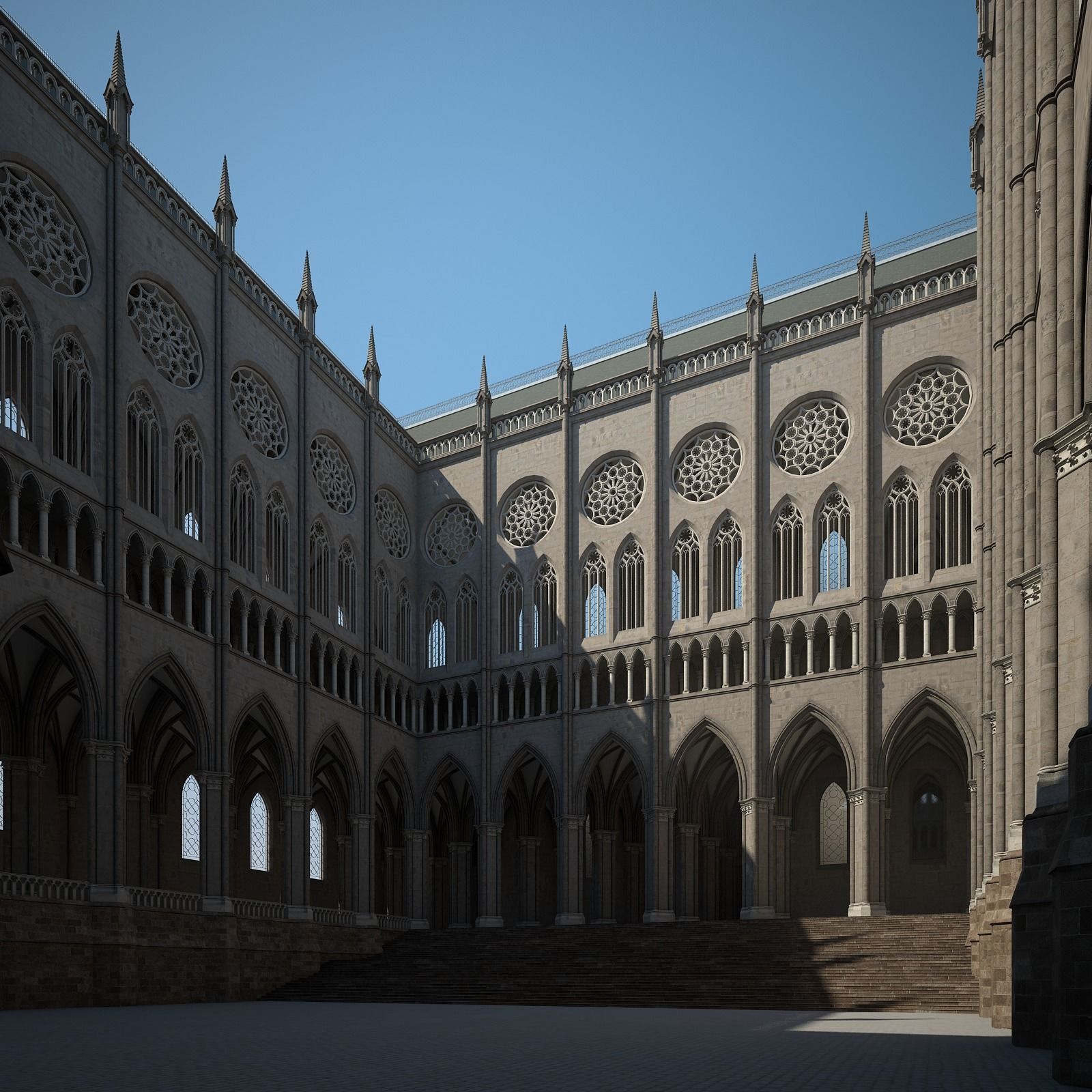 Courtyard of a Gothic Temple 3D model_3