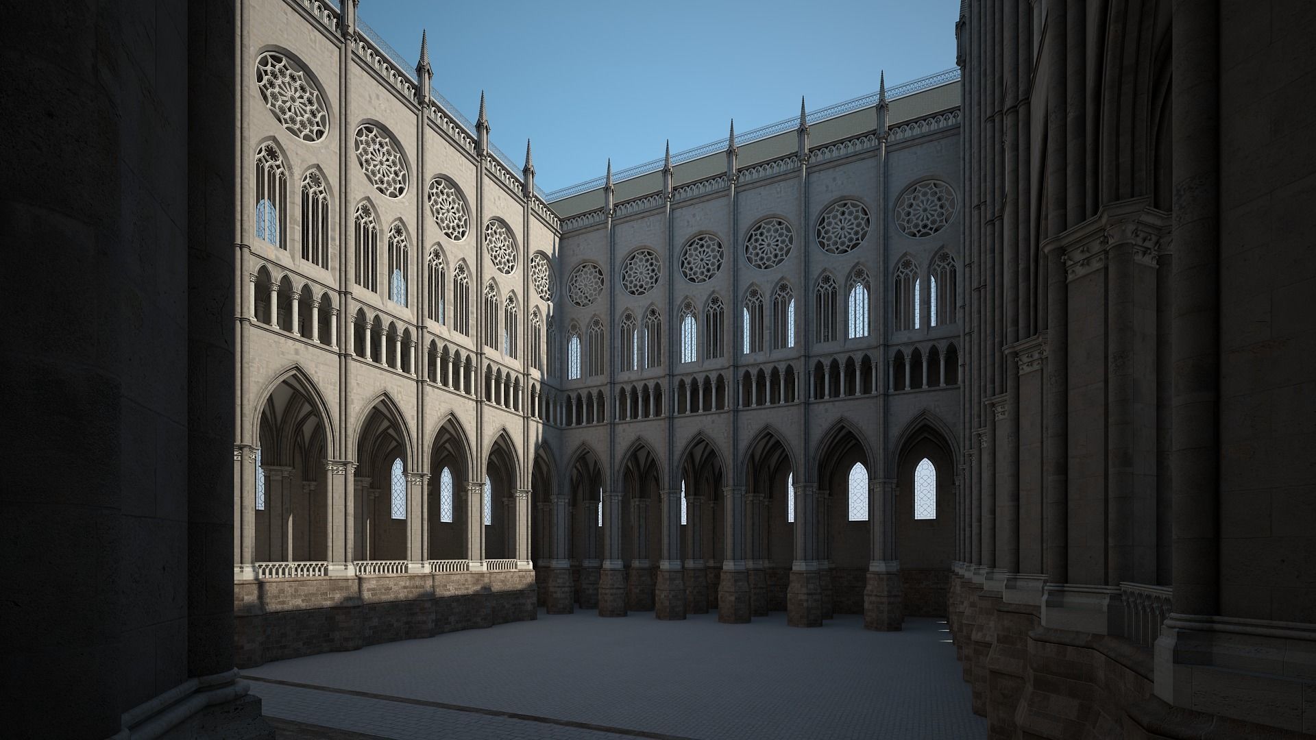 Courtyard of a Gothic Temple 3D model_2