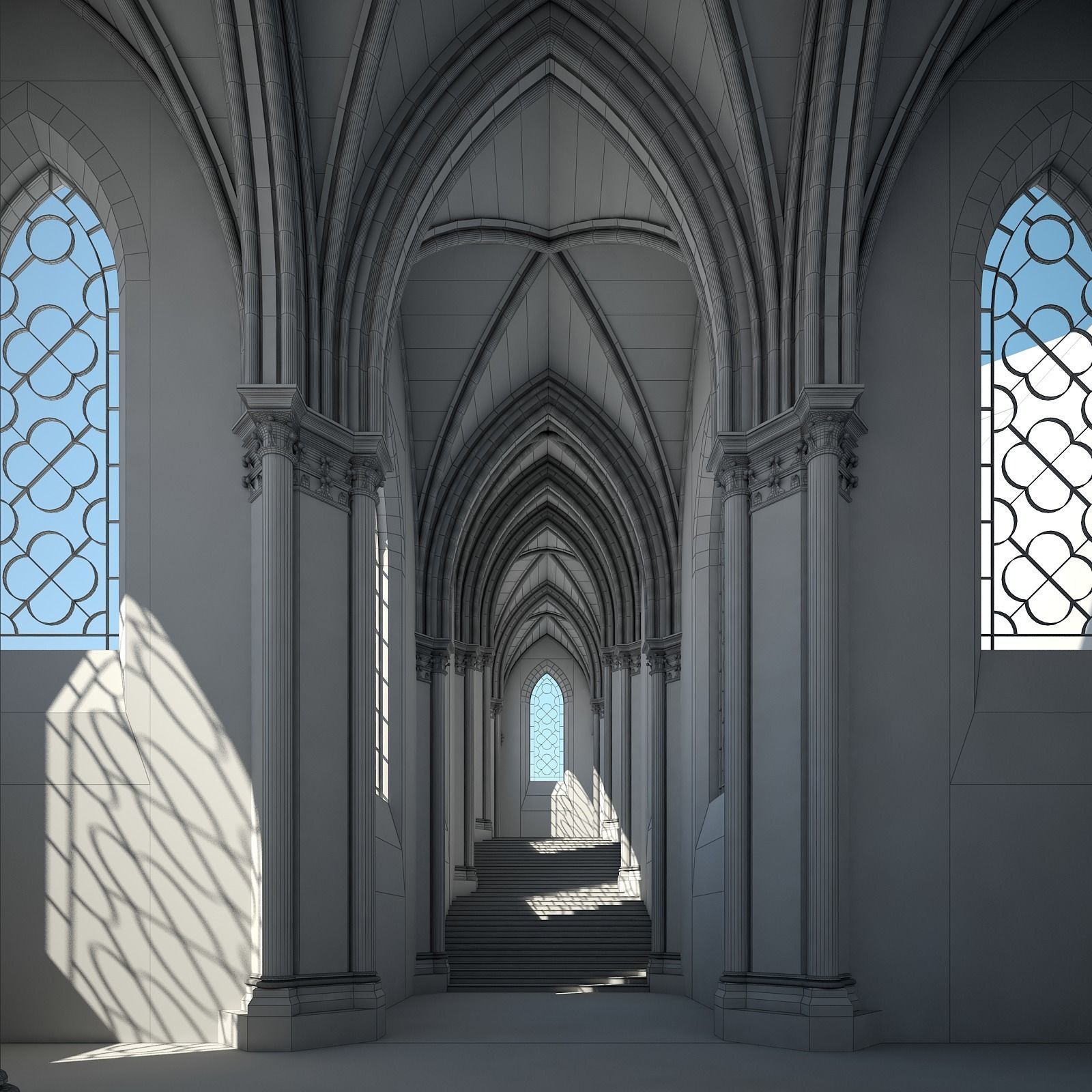 Courtyard of a Gothic Temple 3D model_35