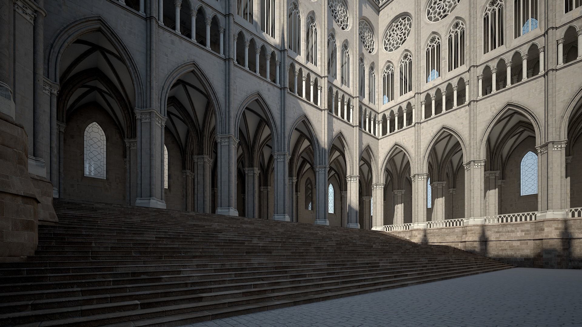 Courtyard of a Gothic Temple 3D model_7