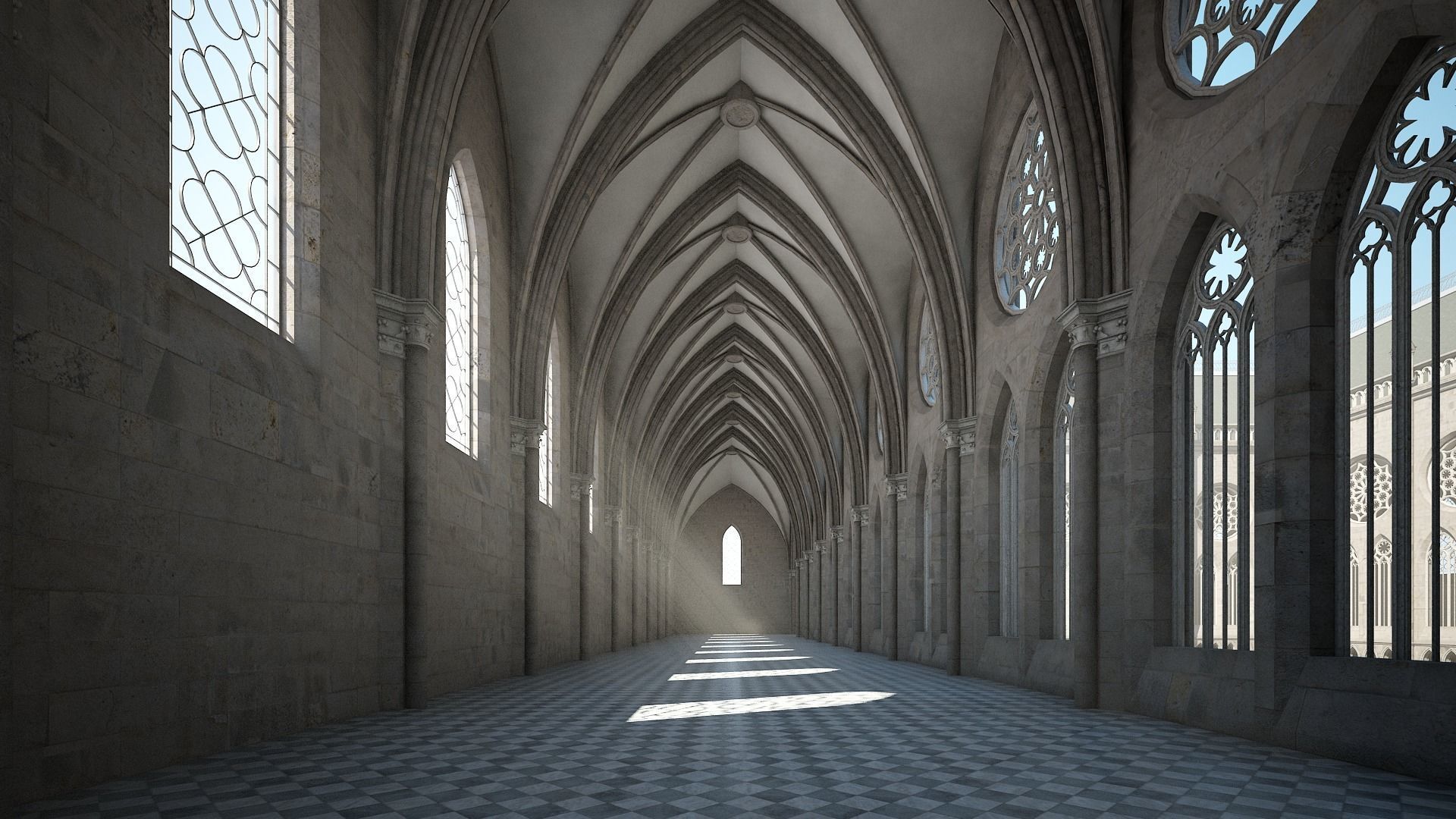 Courtyard of a Gothic Temple 3D model_20