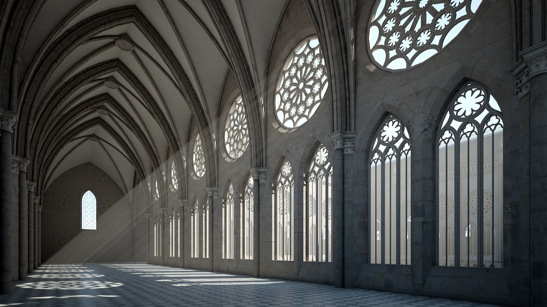 Courtyard of a Gothic Temple 3D model_17