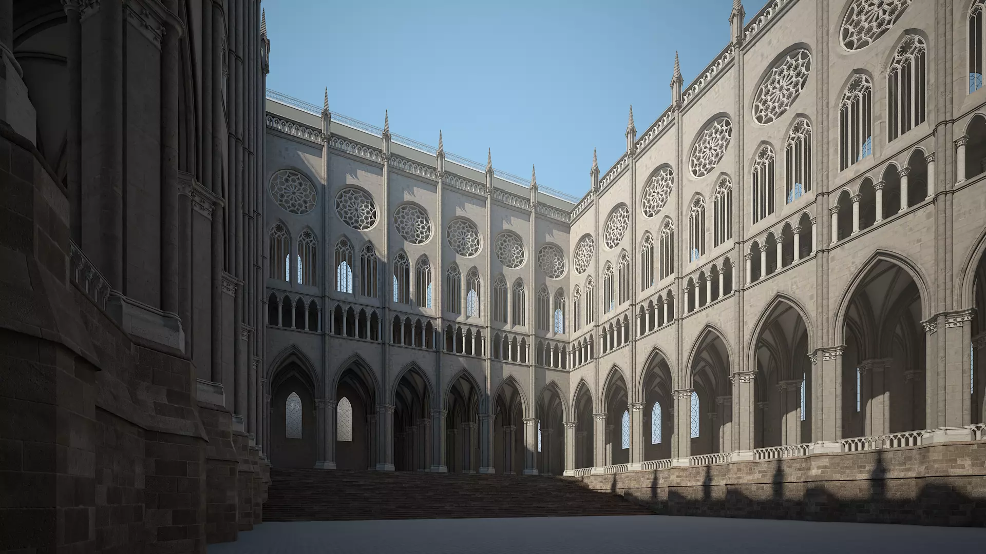 Courtyard of a Gothic Temple 3D model_0