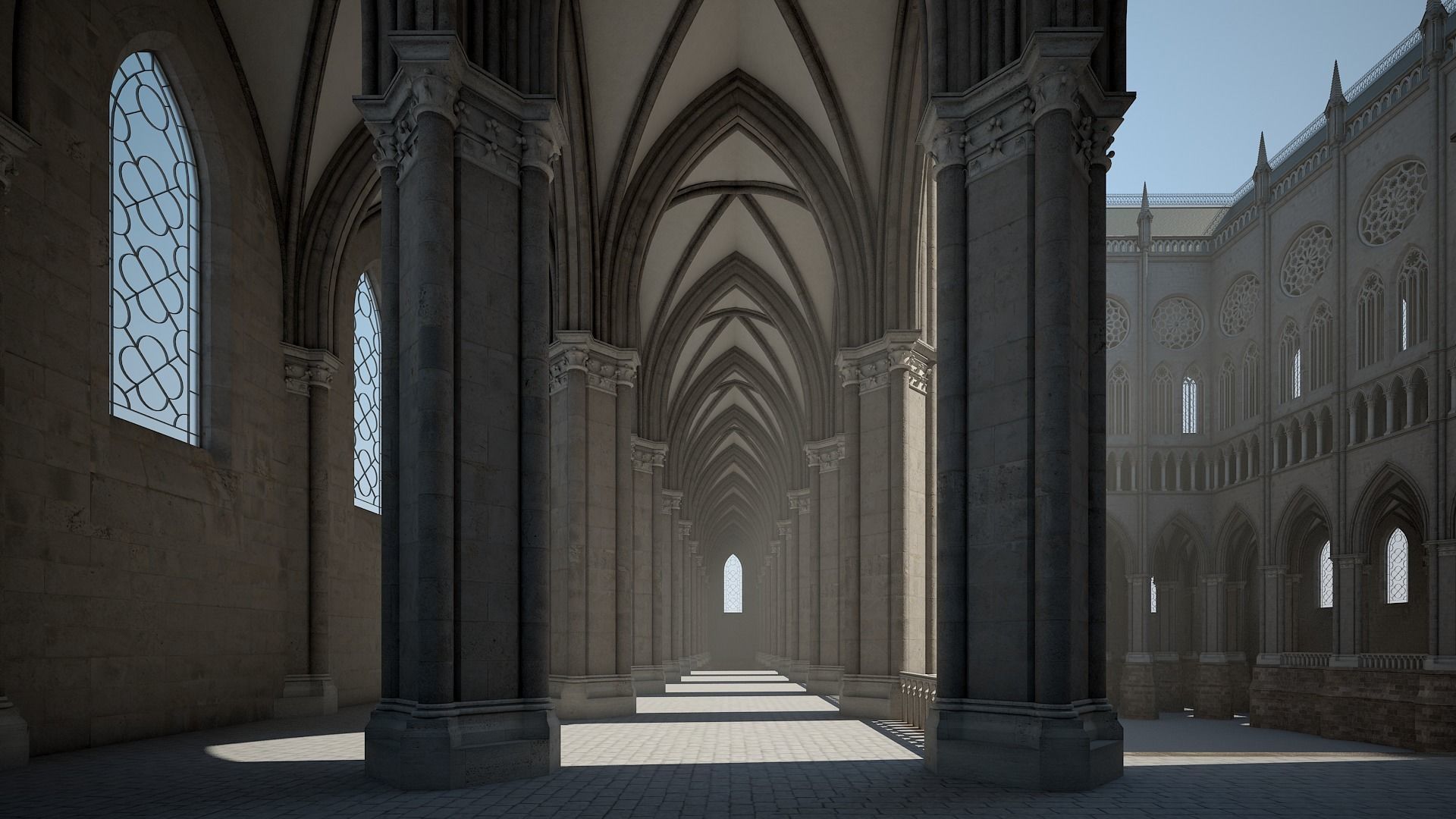 Courtyard of a Gothic Temple 3D model_9