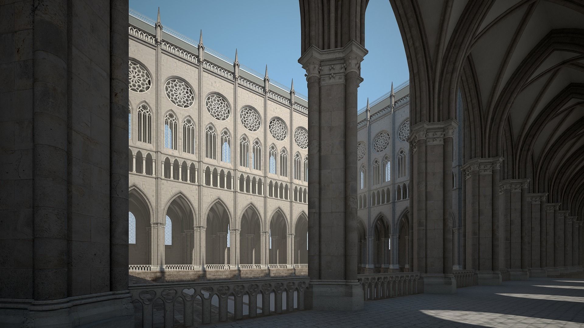 Courtyard of a Gothic Temple 3D model_4