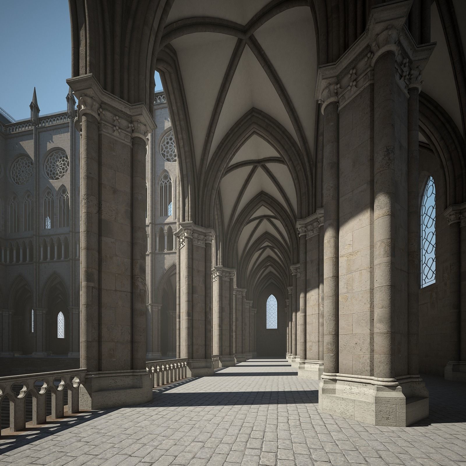 Courtyard of a Gothic Temple 3D model_11
