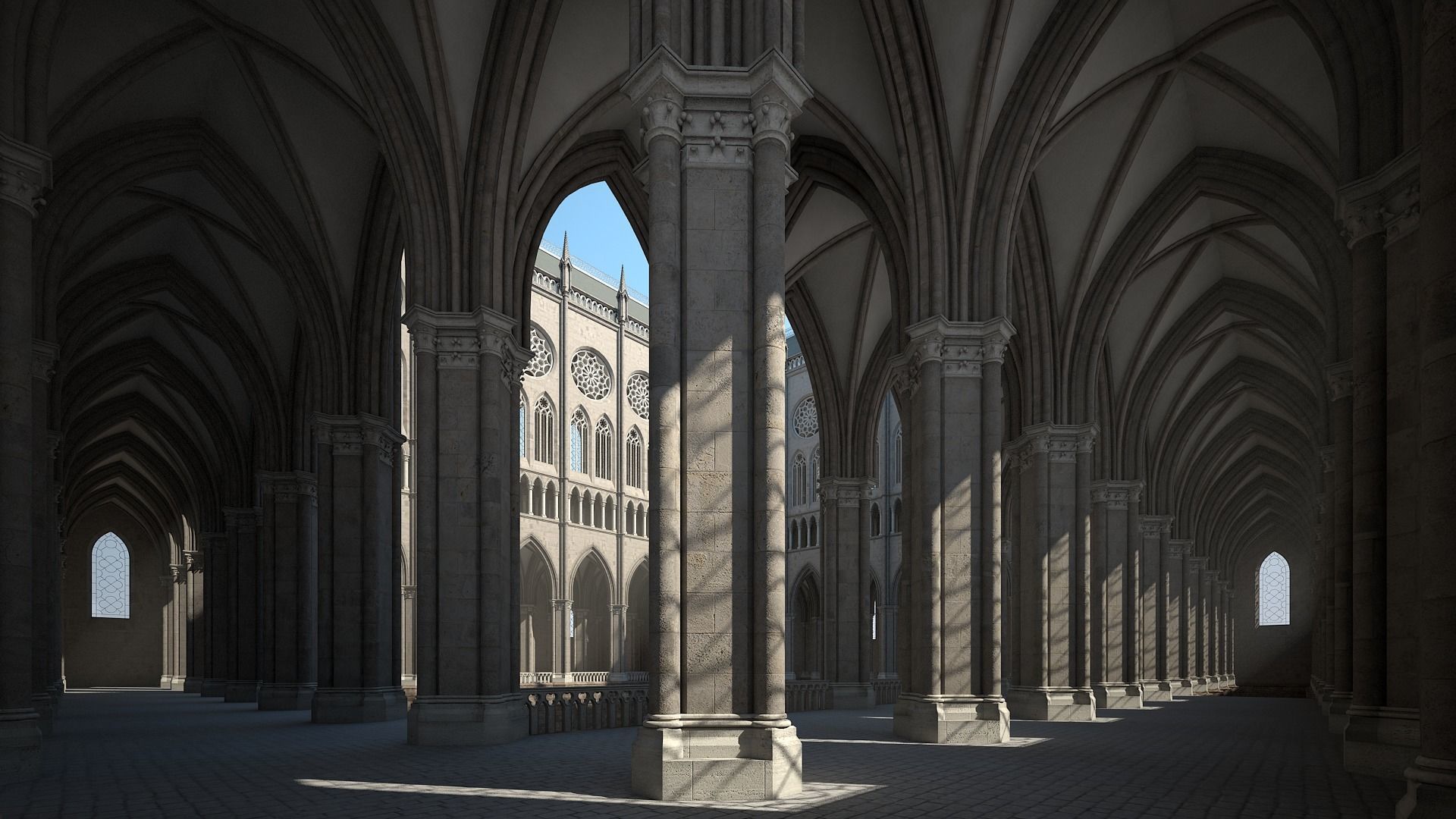 Courtyard of a Gothic Temple 3D model_1