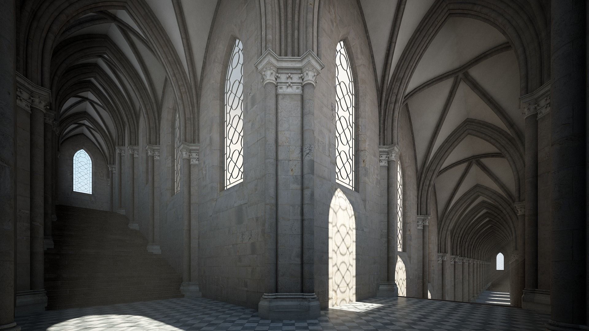 Courtyard of a Gothic Temple 3D model_15