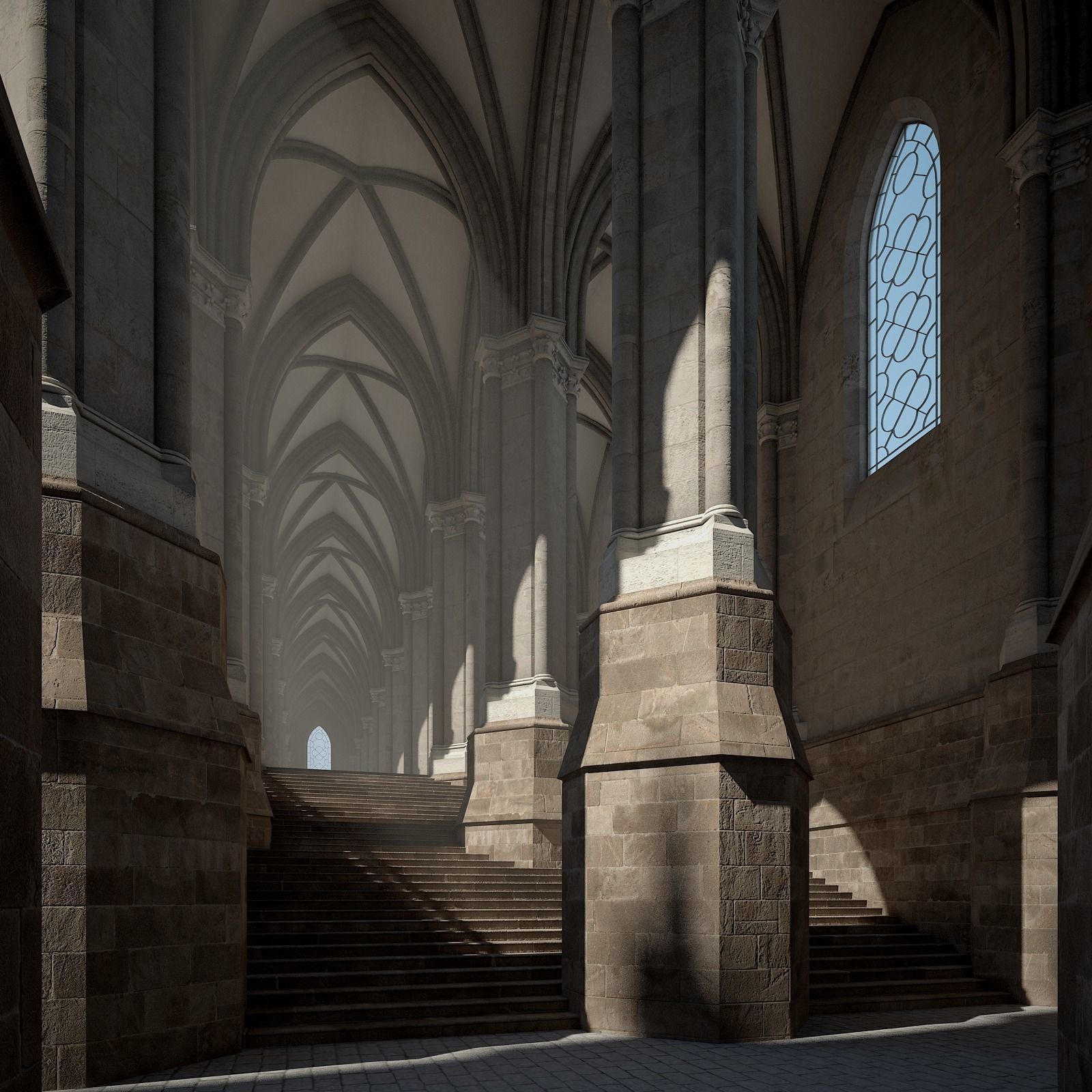 Courtyard of a Gothic Temple 3D model_8