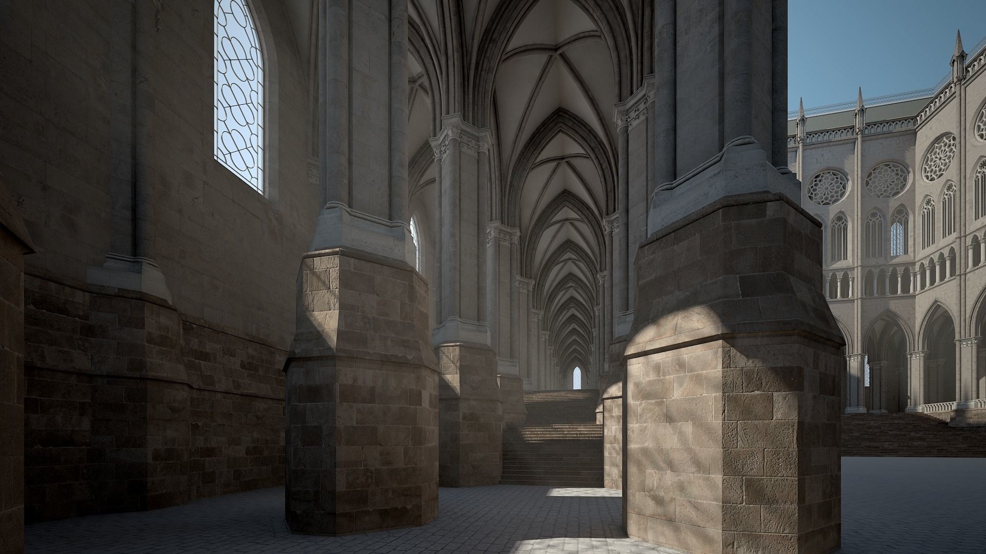 Courtyard of a Gothic Temple 3D model_6