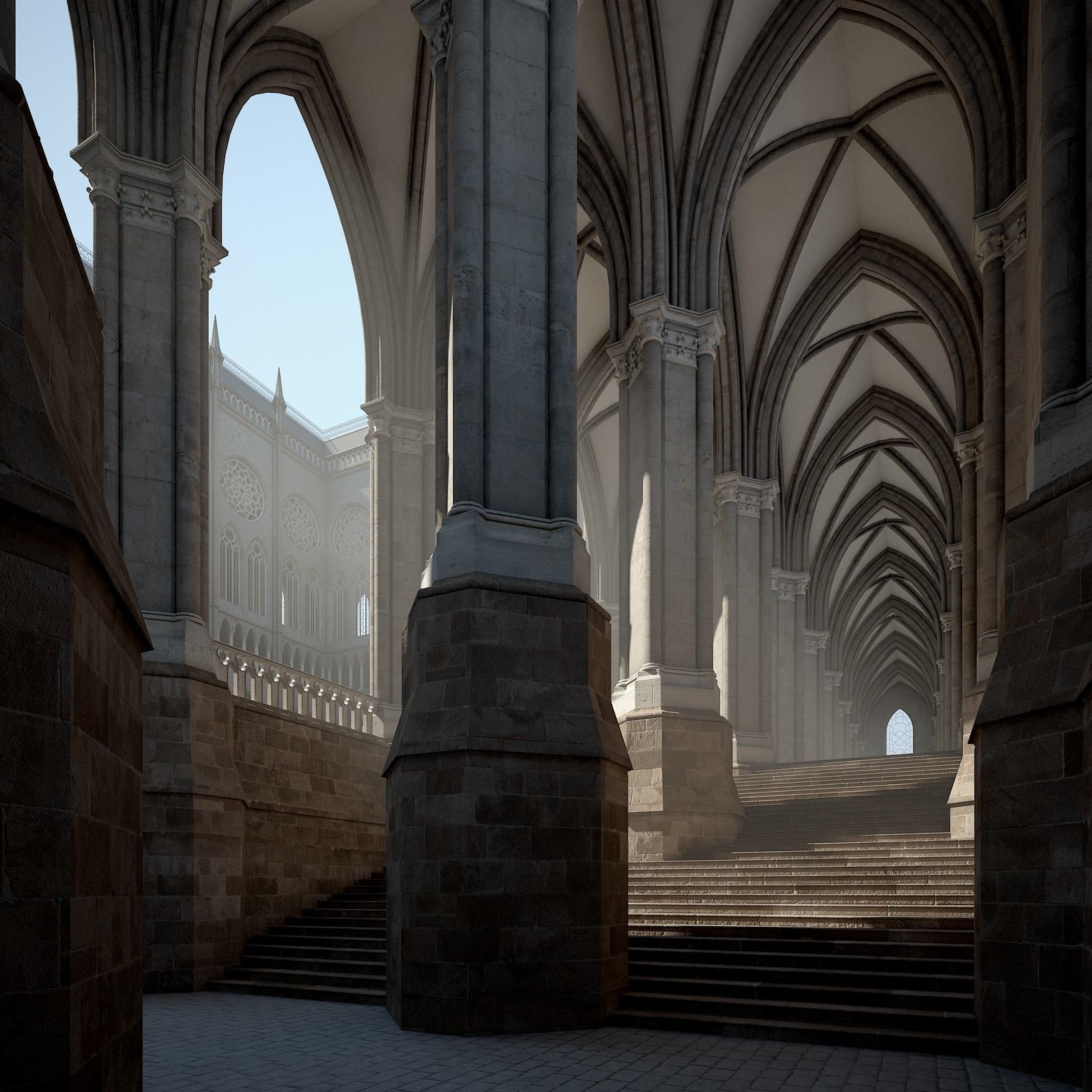 Courtyard of a Gothic Temple 3D model_5