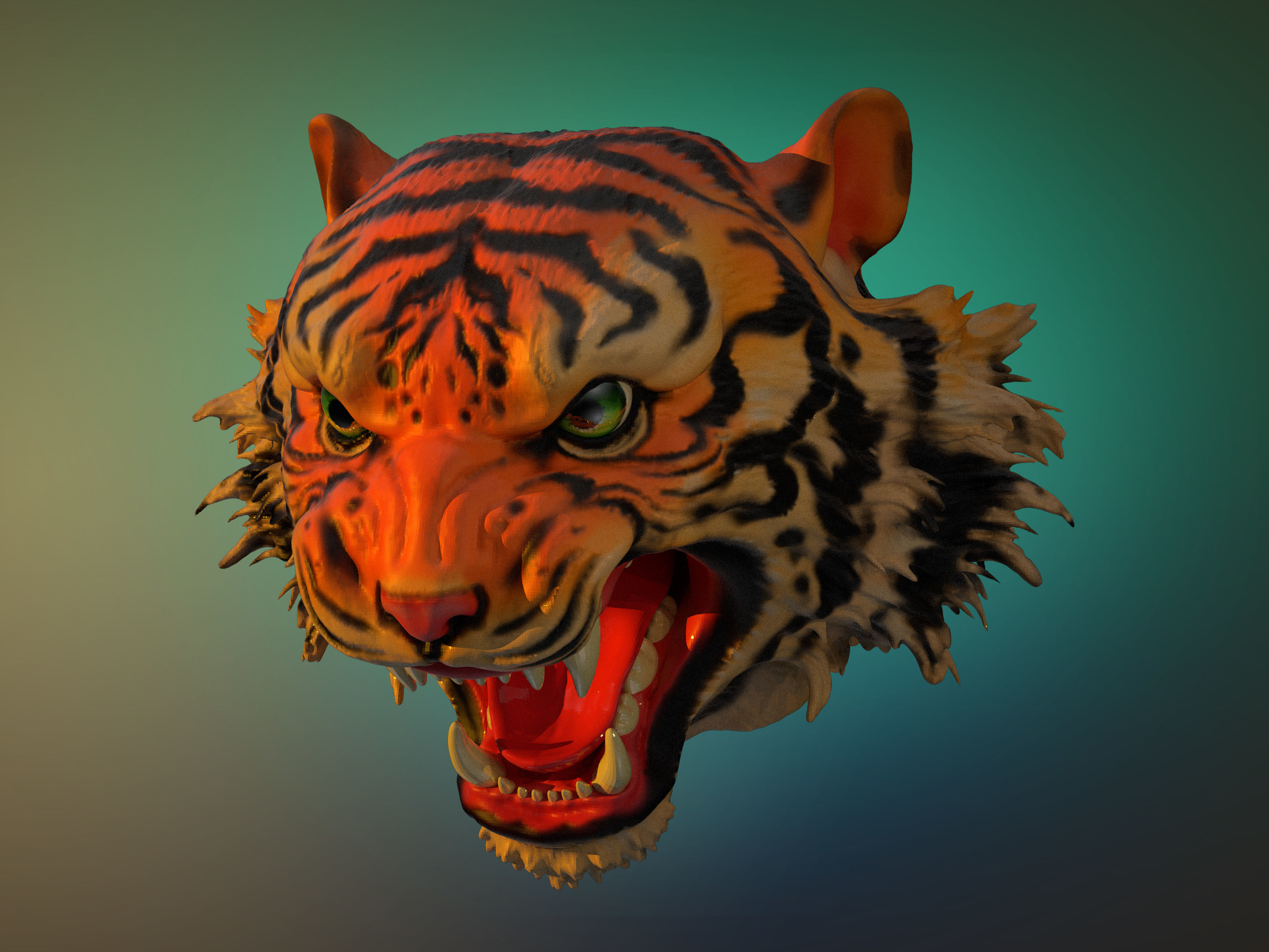 Tiger head long hair 3D model_1