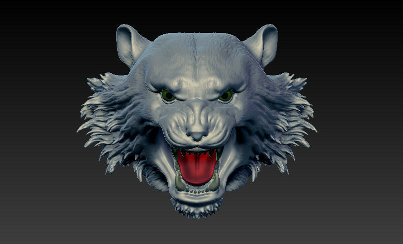 Tiger head long hair 3D model_4