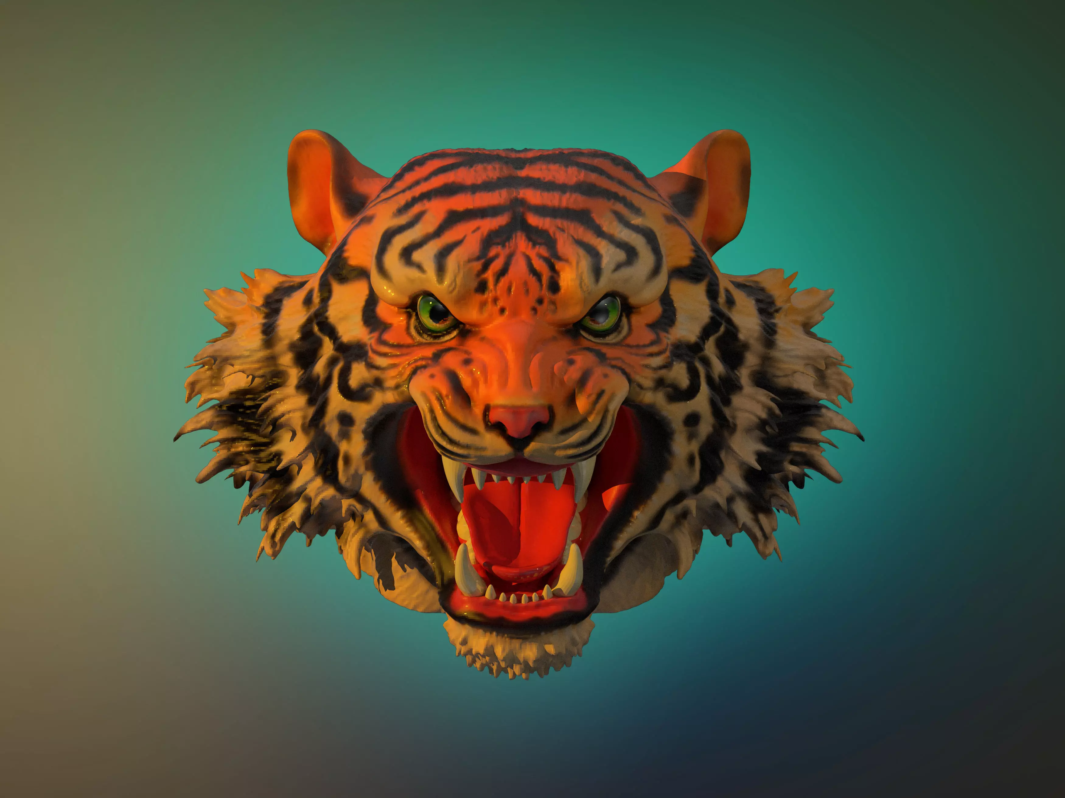 Tiger head long hair 3D model_0