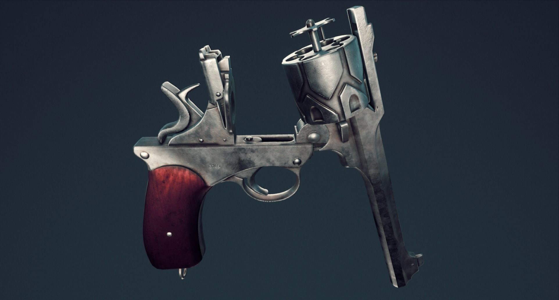 Webley Fosbery Automatic Revolver Low-poly 3D model_34