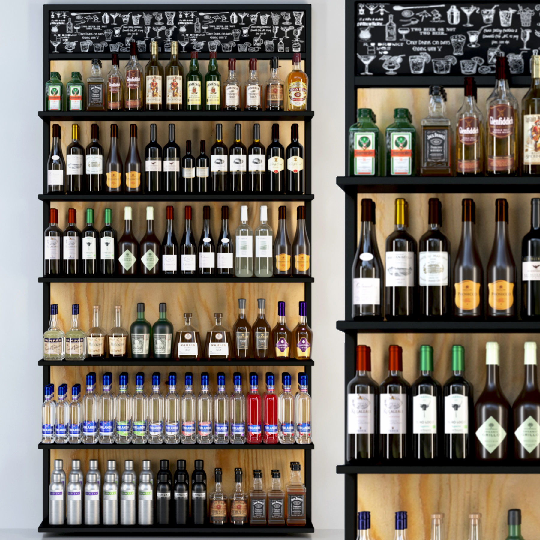 Rack with a large selection of alcohol