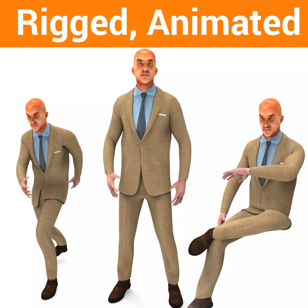 Man Rigged And Animated Character Low-poly 3D model_0