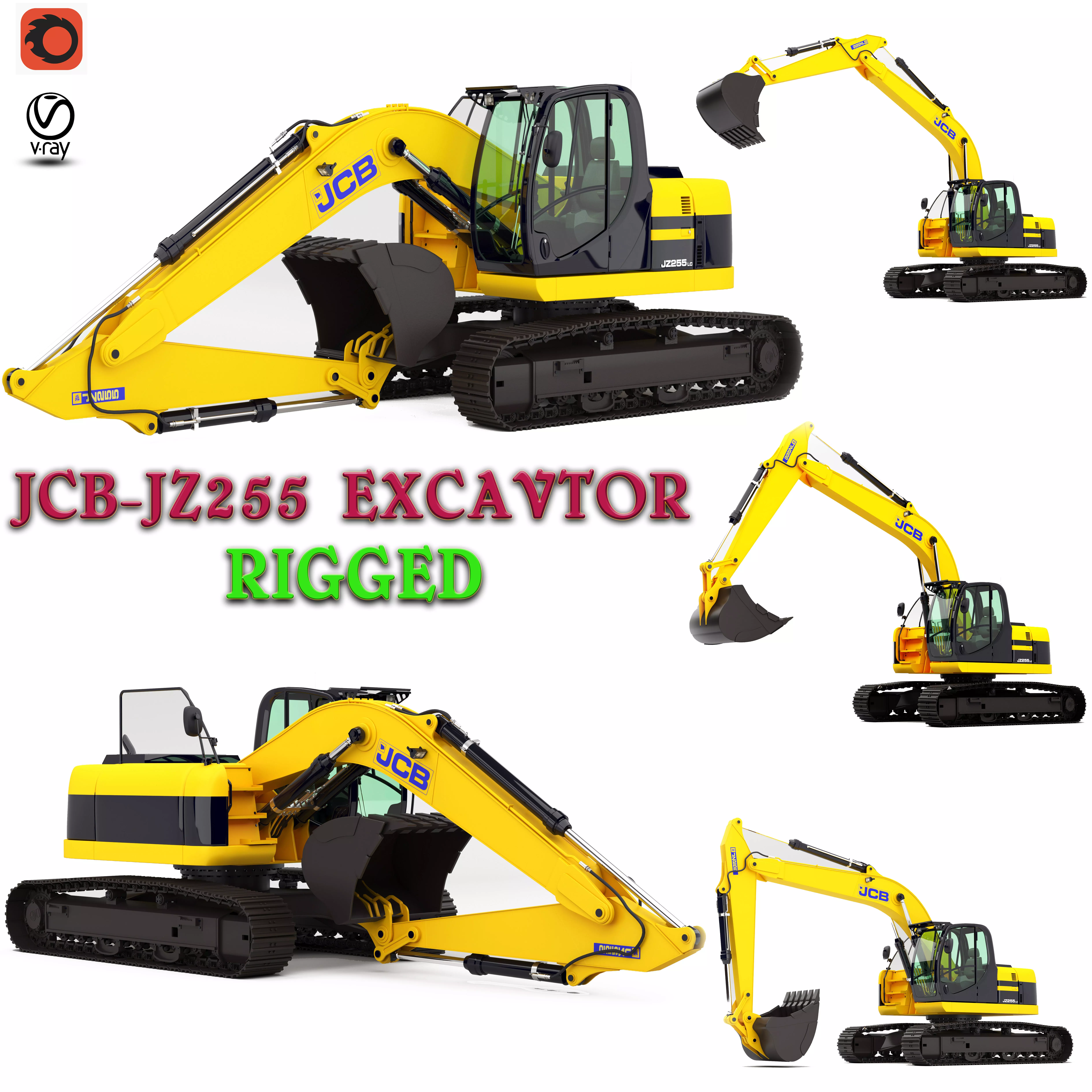 Excavator  JCB-JZ255 Rigged 3d model high detailed 3D model_0