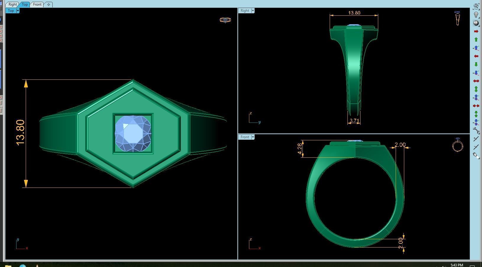 Ruby Stone Mens Ring  3D print model_7