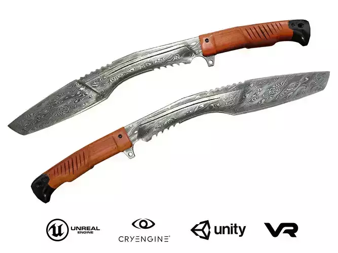 Knife Kukri - Damascus steel Low-poly 3D model
