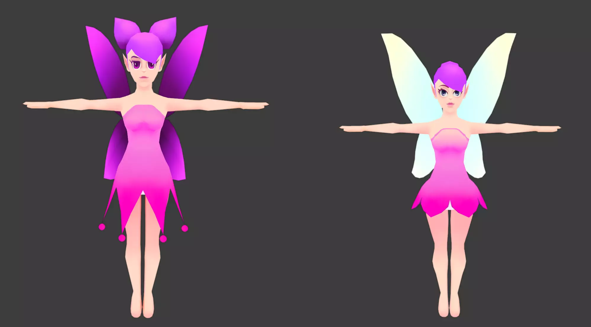 Bundle of lowpoly hand painted fantasy fairy character Low-poly 3D model_0