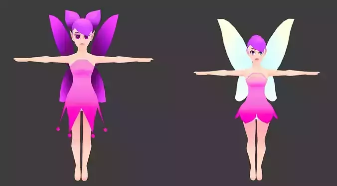 Bundle of lowpoly hand painted fantasy fairy character