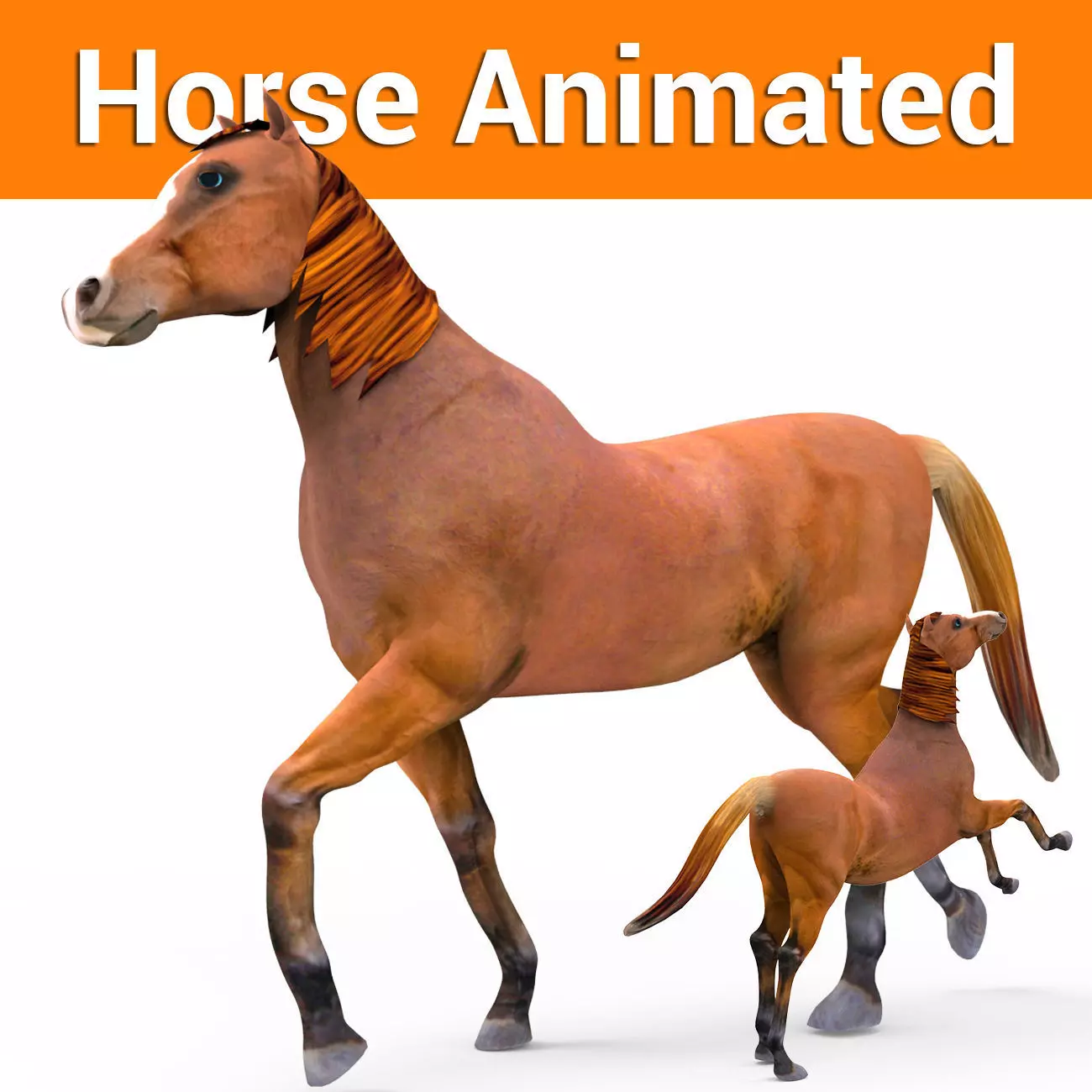 Red Horse Animated Low-poly 3D model_0