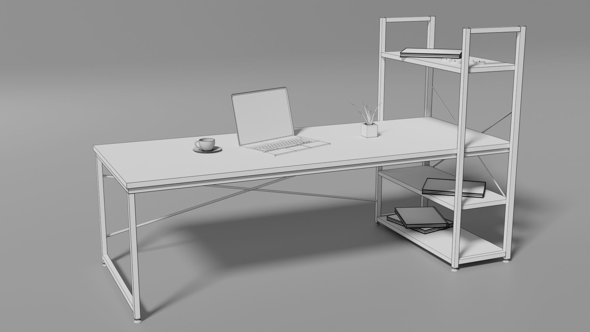 Working-Office Desk Low-poly 3D model_6