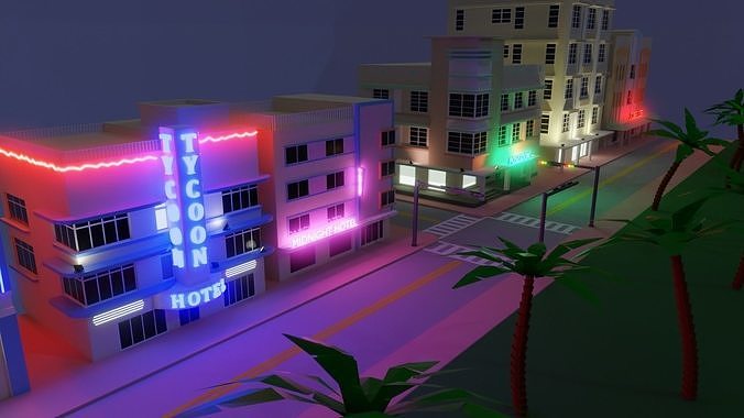 Miami Beach buildings Low-poly 3D model
