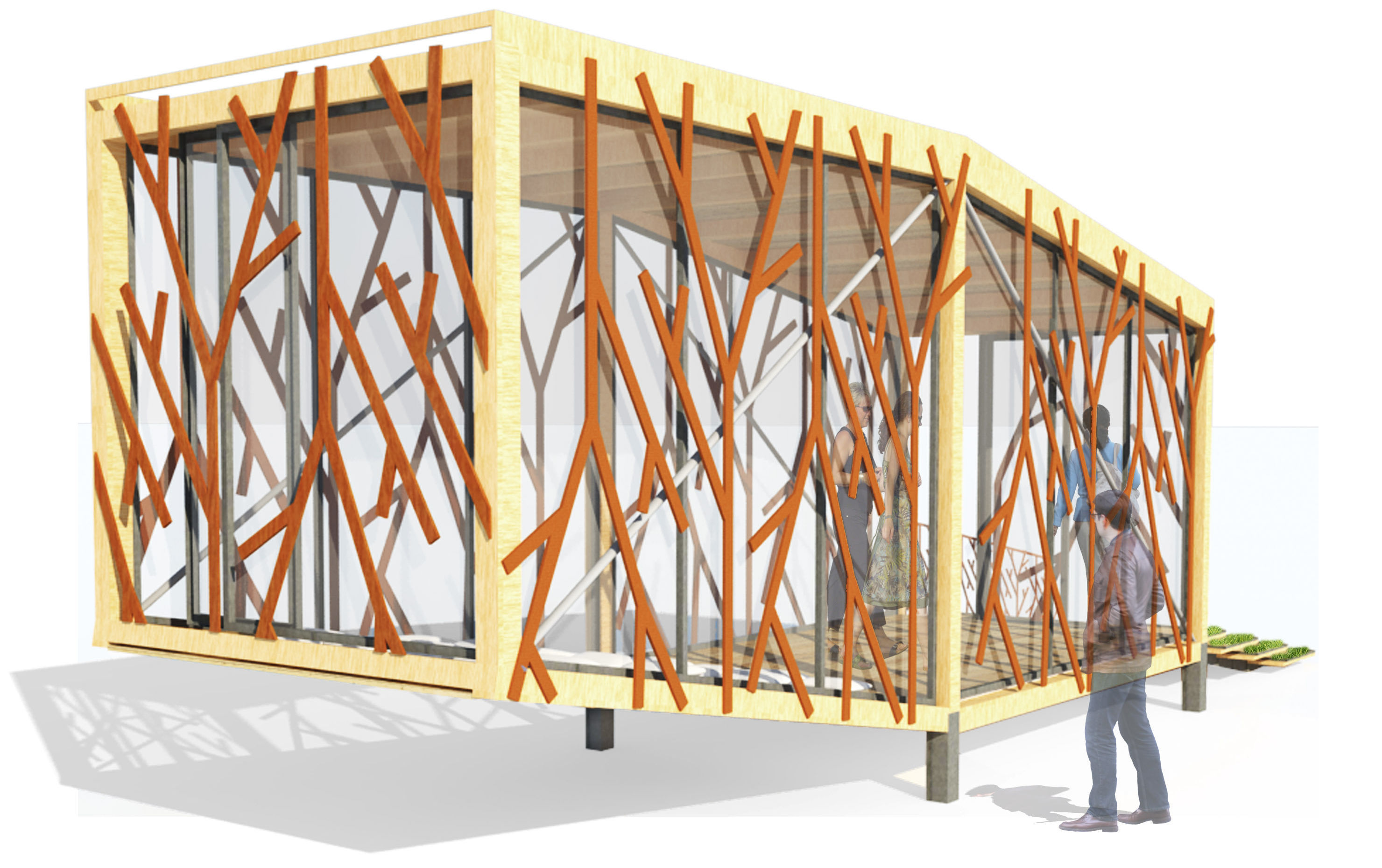 Small balancing wooden pavilion 3D model_1