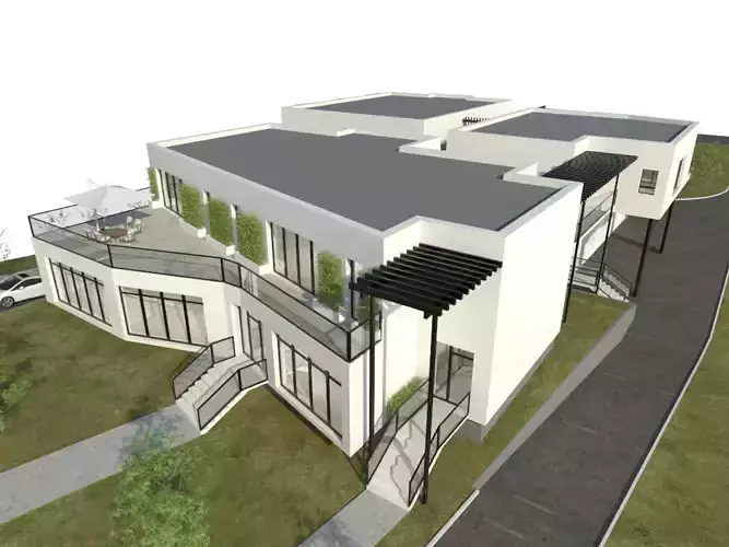 Modern white villa with office space and warehouse