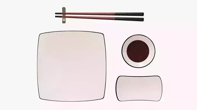 Sushi dinnerware 01 chopsticks plate soy sauce  3D model