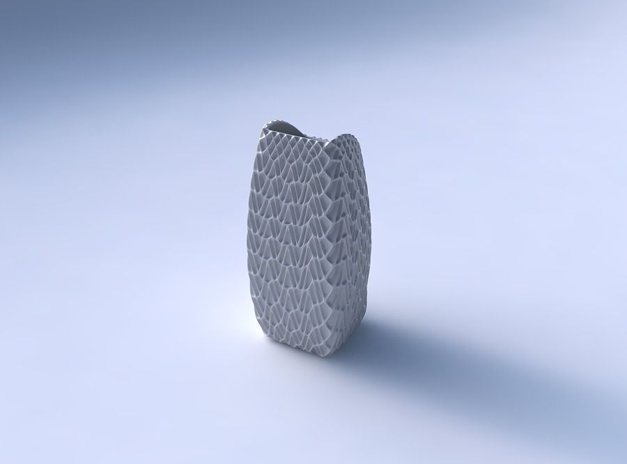 Vase arc rectangle with wavy grid piramides 3D print model_3