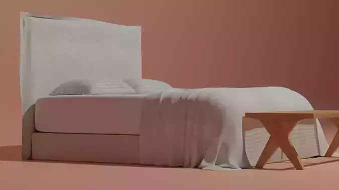 Modern White linen 3D Bed with Headboard 3D model