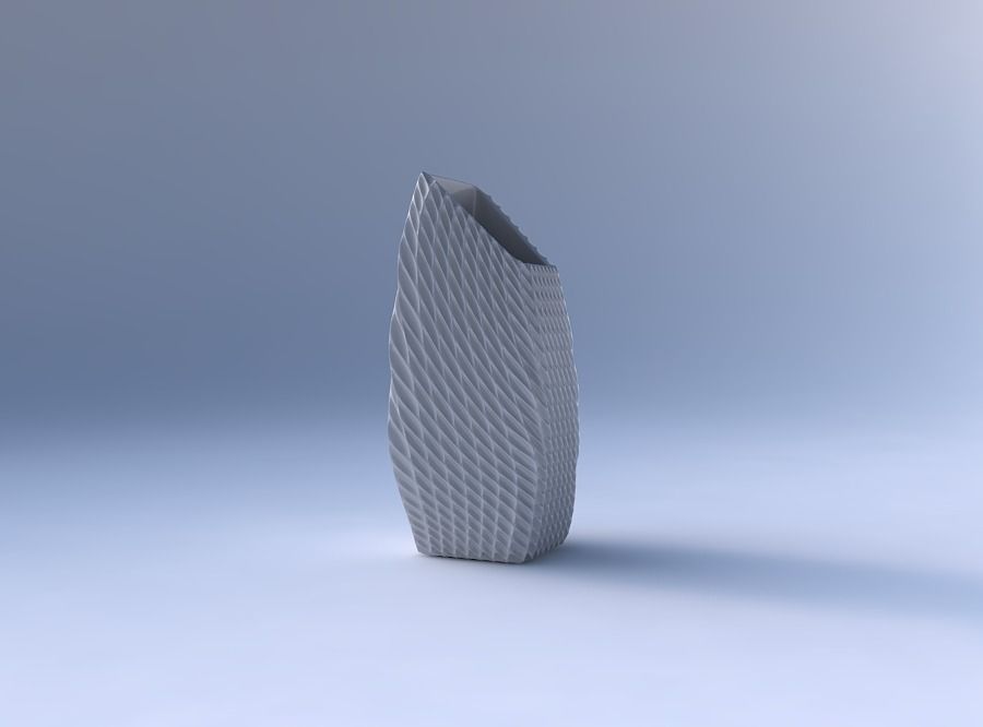 Vase bent rectangle with bent extruded pattern 3D print model_4