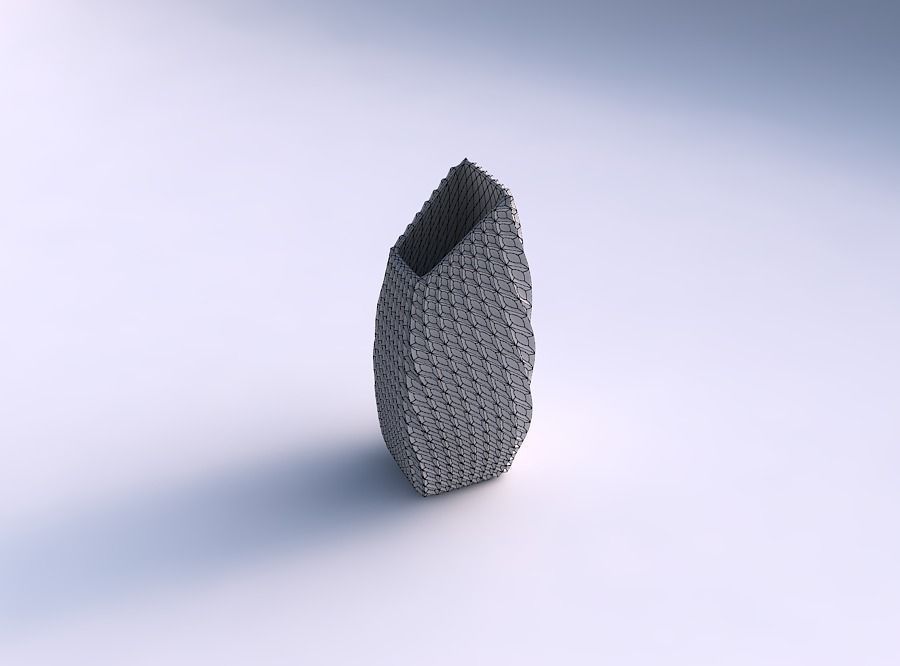 Vase bent rectangle with bent extruded pattern 3D print model_5