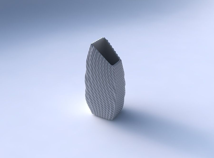 Vase bent rectangle with bent extruded pattern 3D print model_3