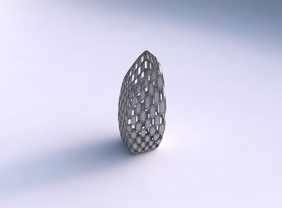 Vase bent rectangle with checker grid lattice 3D print model_5