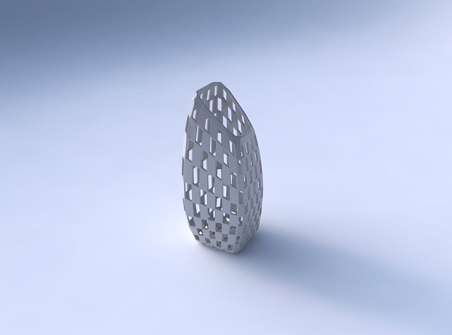 Vase bent rectangle with checker grid lattice 3D print model_3