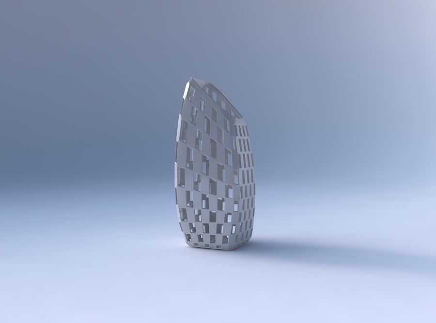 Vase bent rectangle with checker grid lattice 3D print model_4