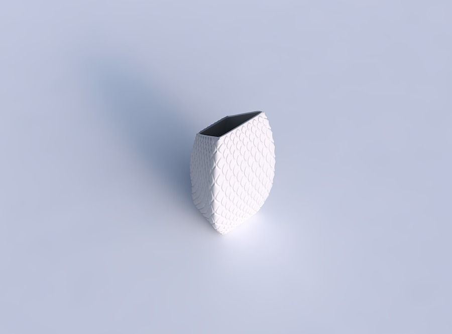 Vase bent rectangle with diagonal grid bulges 3D print model_1