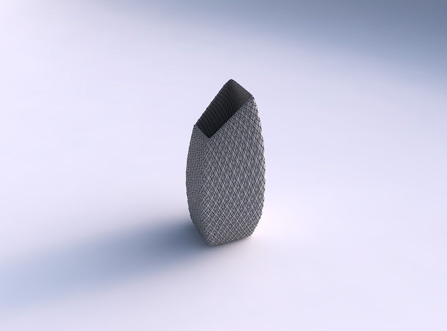 Vase bent rectangle with diagonal grid bulges 3D print model_5