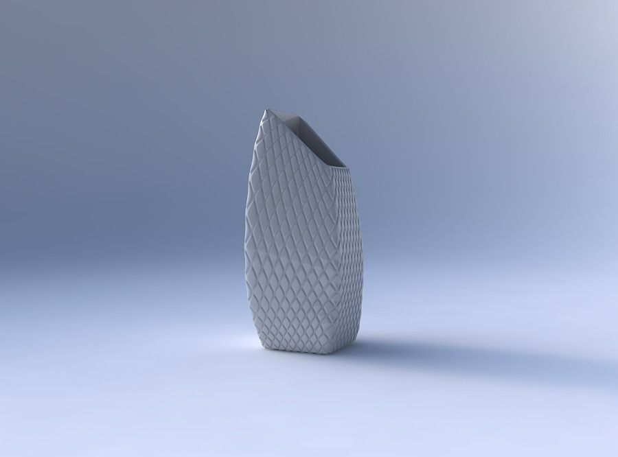 Vase bent rectangle with diagonal grid bulges 3D print model_4