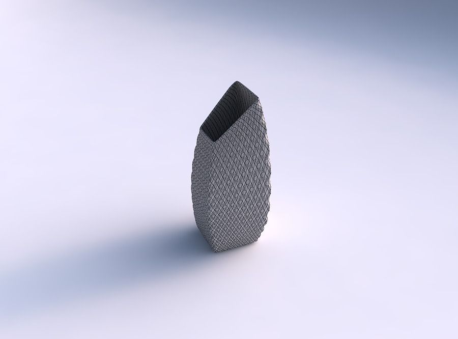 Vase bent rectangle with diagonal grid dents 3D print model_5