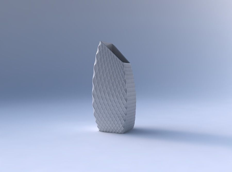 Vase bent rectangle with diagonal grid dents 3D print model_4