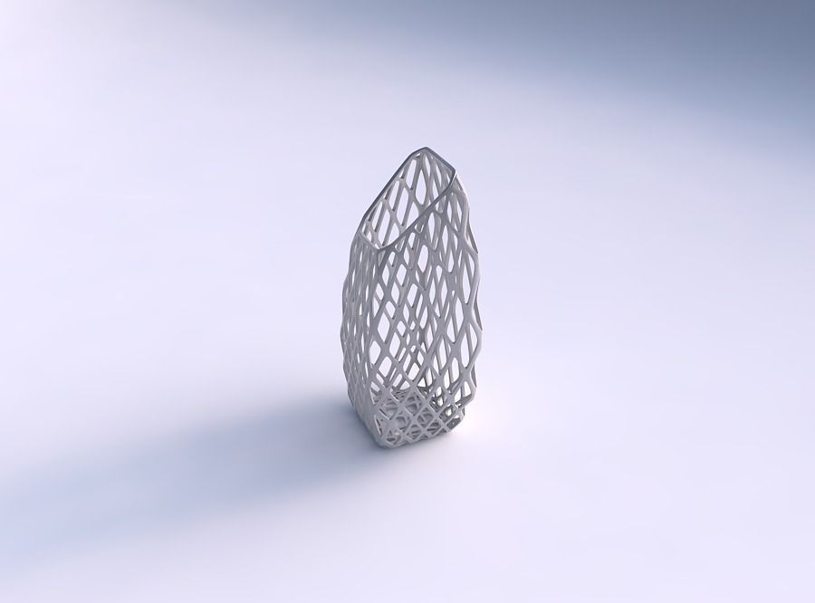 Vase bent rectangle with diagonal grid lattice 3D print model_0